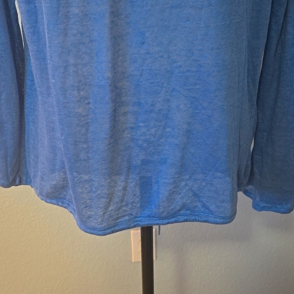ELIE TAHARI Blue Linen Long Sleeve Lightweight Sweater Rounded V Neck Sz LARGE - Picture 9 of 15